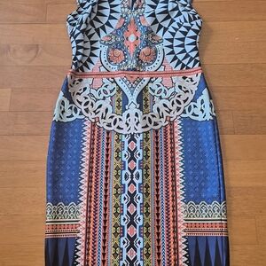 ECI Blue and Orange Geometric Midi Dress